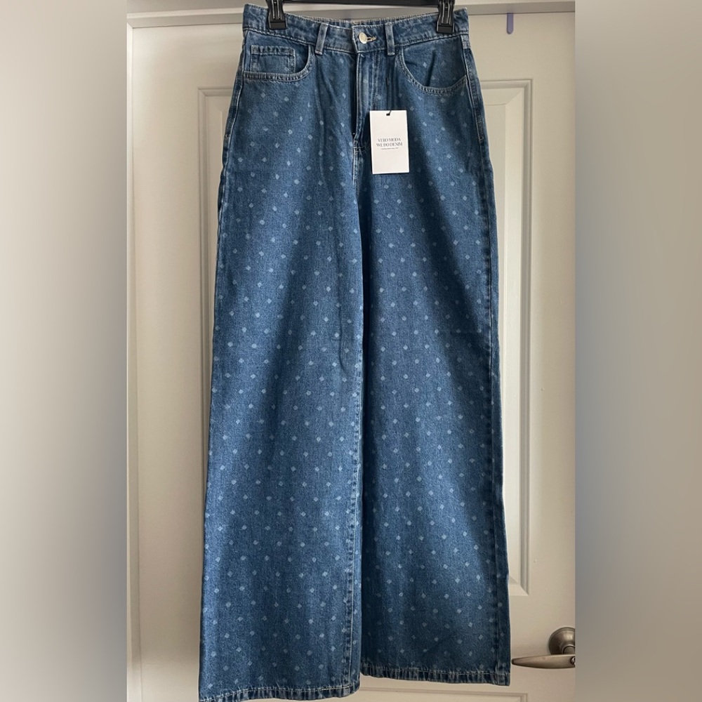 Vero Moda Kathy Dot High Waist Wide Leg Jeans